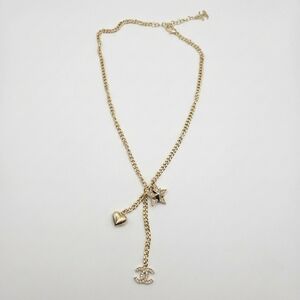 ✨CHANEL✨ Gold Tone 3 Charm Larait Drop Necklace, NWOT